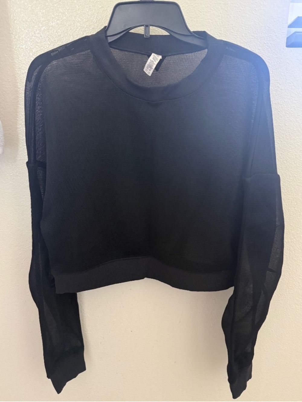 Black Sheer Cropped Long Sleeve Top